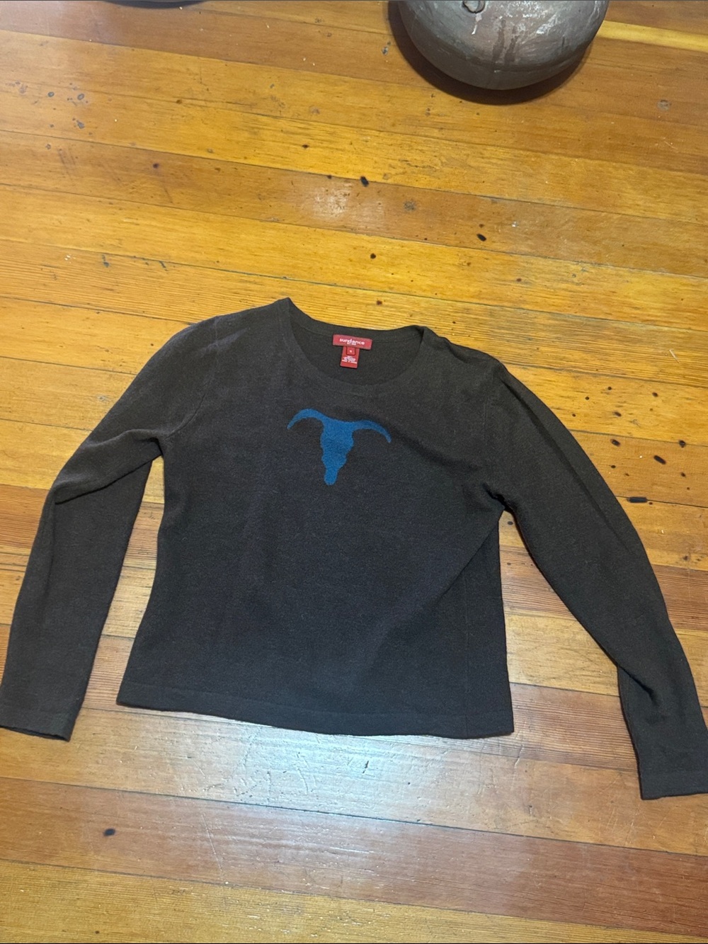 Sundance Women's Black Sweater with Blue Bull Motif